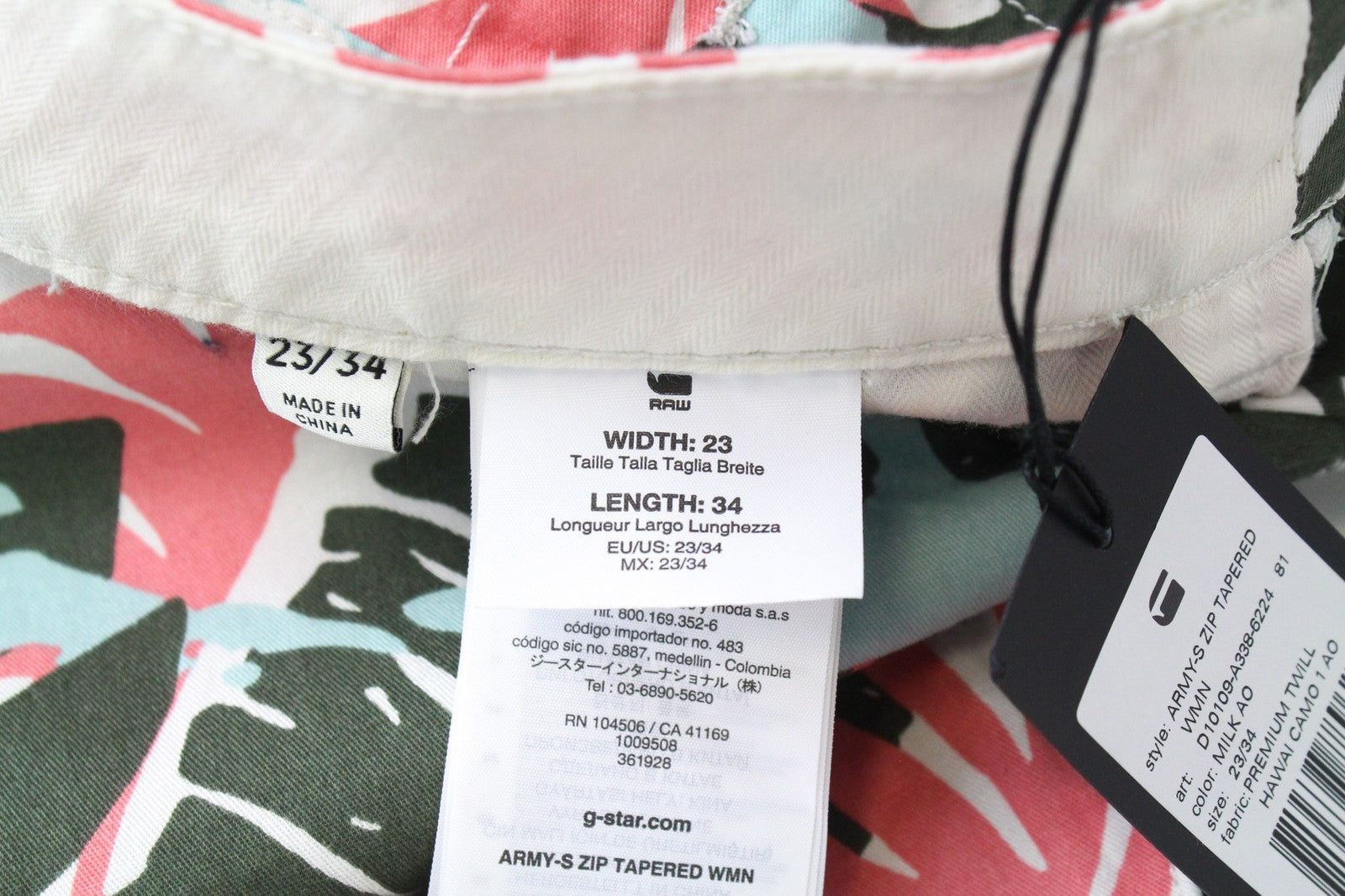 G-STAR RAW Army-S moteriškos kelnės W23/L34 baltos medvilninės siaurėjančios kelnės su lapų raštu 