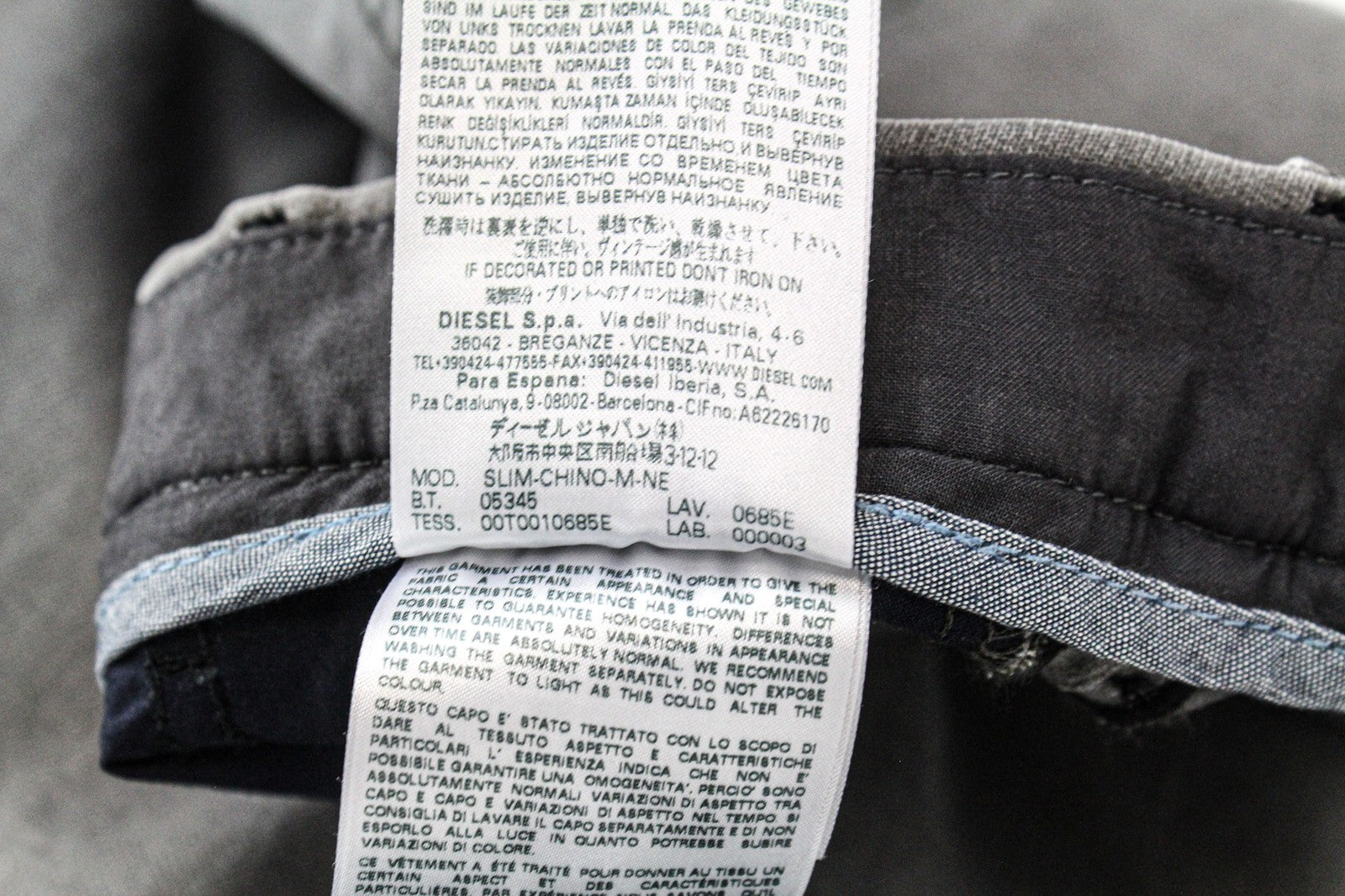 DIESEL Slim-Chino-M-NE 0685E Men Trousers W28 Grey Slim Jogg Sweat Stretch