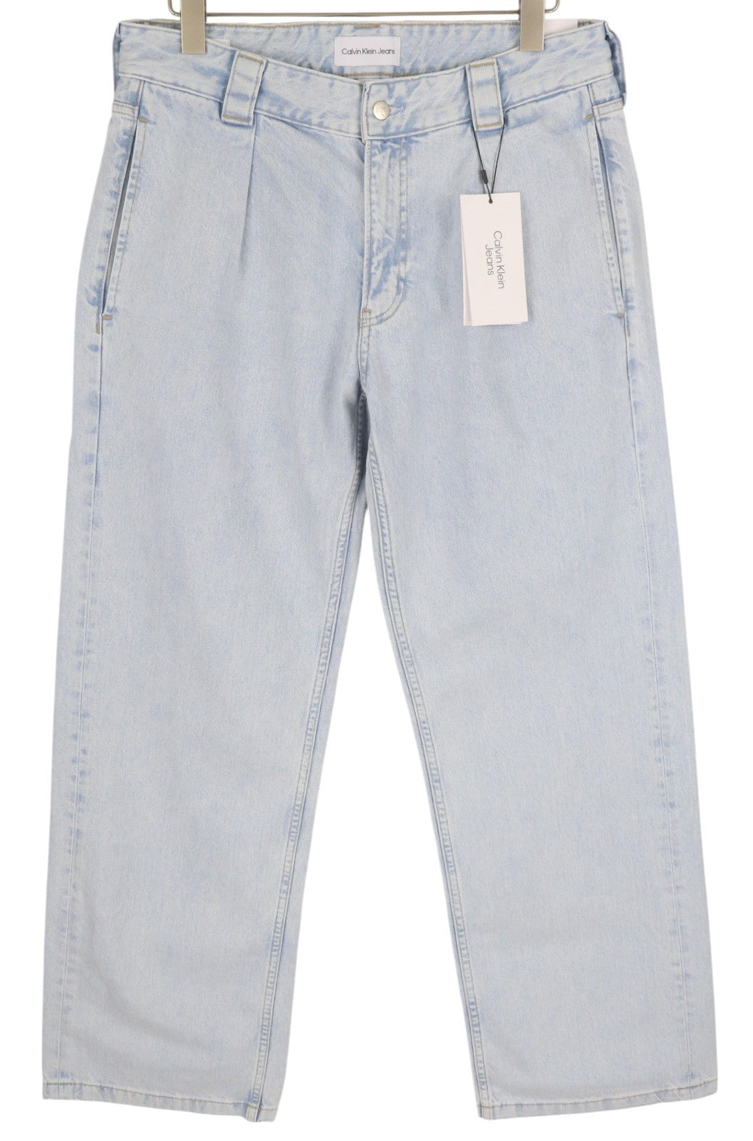 CALVIN KLEIN 90-ųjų laisvi vyriški džinsai W31 šviesiai mėlyni skalbti išblukę plisuoti užtrauktukai 