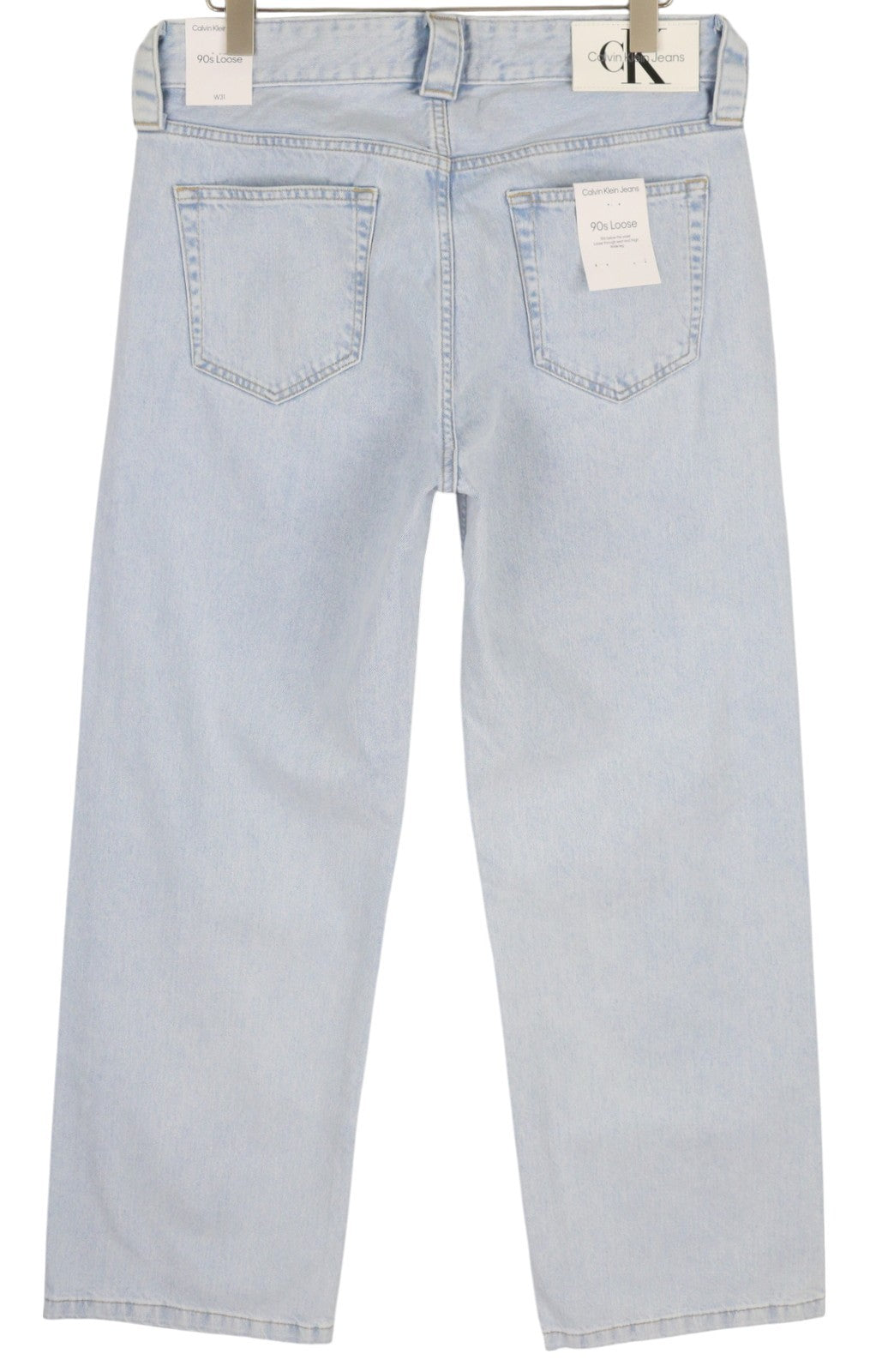 CALVIN KLEIN 90-ųjų laisvi vyriški džinsai W31 šviesiai mėlyni skalbti išblukę plisuoti užtrauktukai 