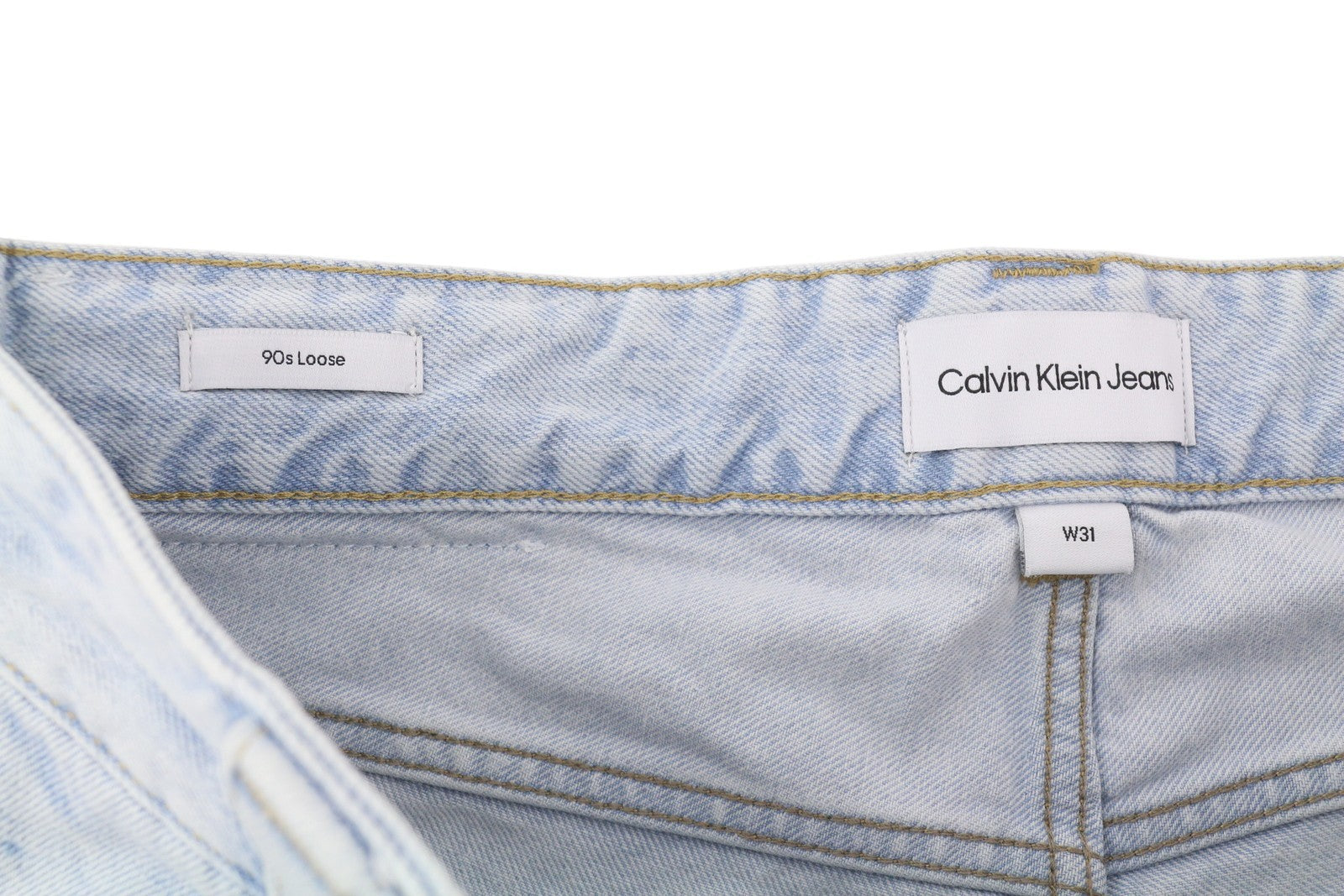 CALVIN KLEIN 90-ųjų laisvi vyriški džinsai W31 šviesiai mėlyni skalbti išblukę plisuoti užtrauktukai 