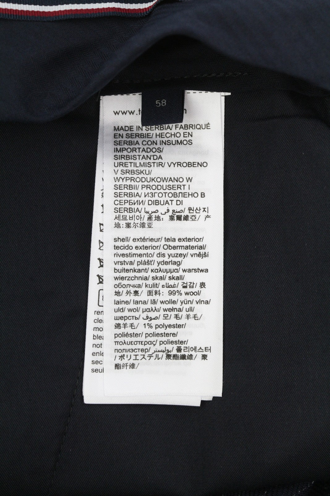 TOMMY HILFIGER Wave Pinstripe vyriškos kelnės W40 mėlynos vilnos mišinio klostuotos, rekomenduojama kaina 169 € 