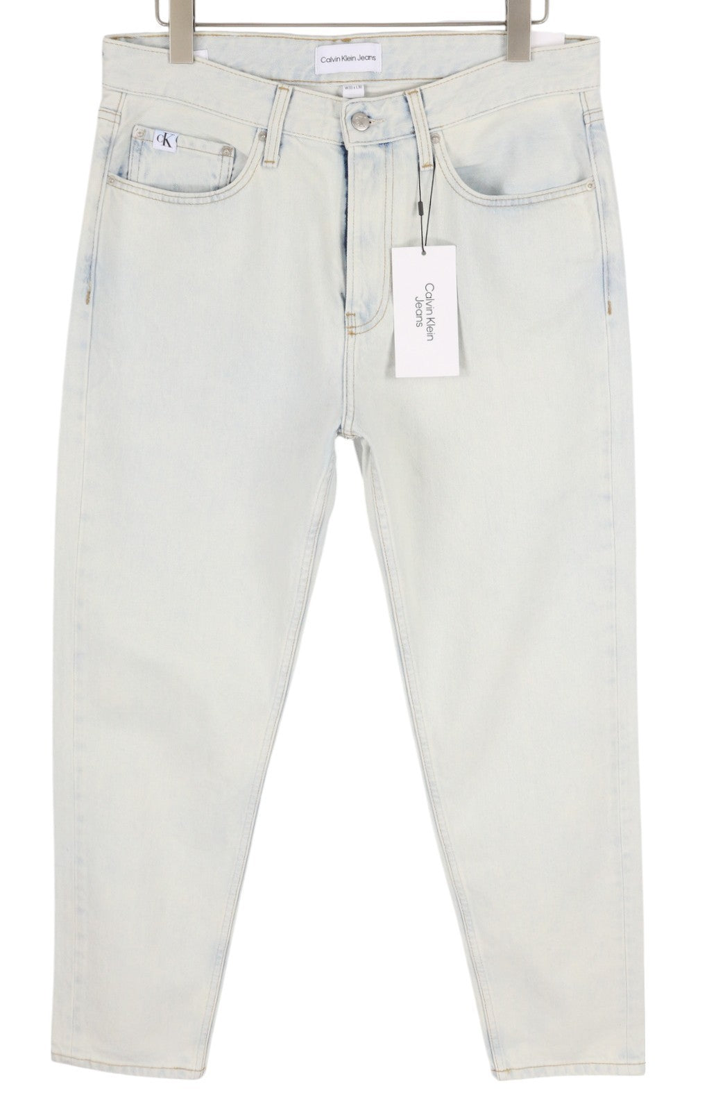 CALVIN KLEIN Regular Taper Men Jeans W33/L30 Light Blue Washed Denim Zip Fly