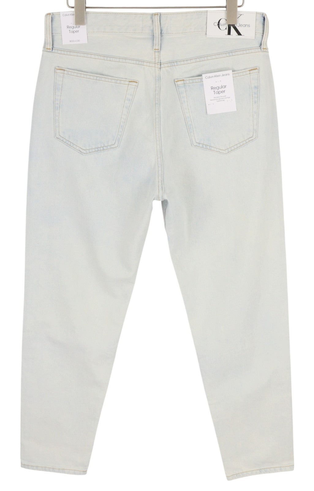 CALVIN KLEIN Regular Taper Men Jeans W33/L30 Light Blue Washed Denim Zip Fly