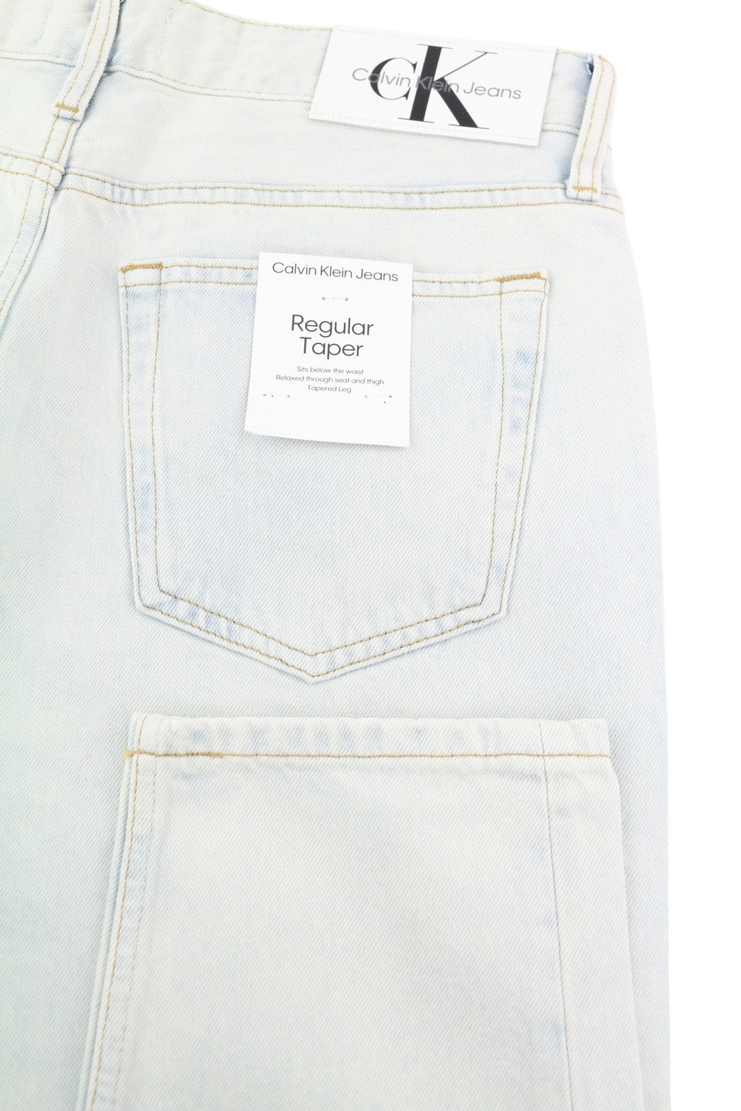 CALVIN KLEIN Regular Taper Men Jeans W33/L30 Light Blue Washed Denim Zip Fly