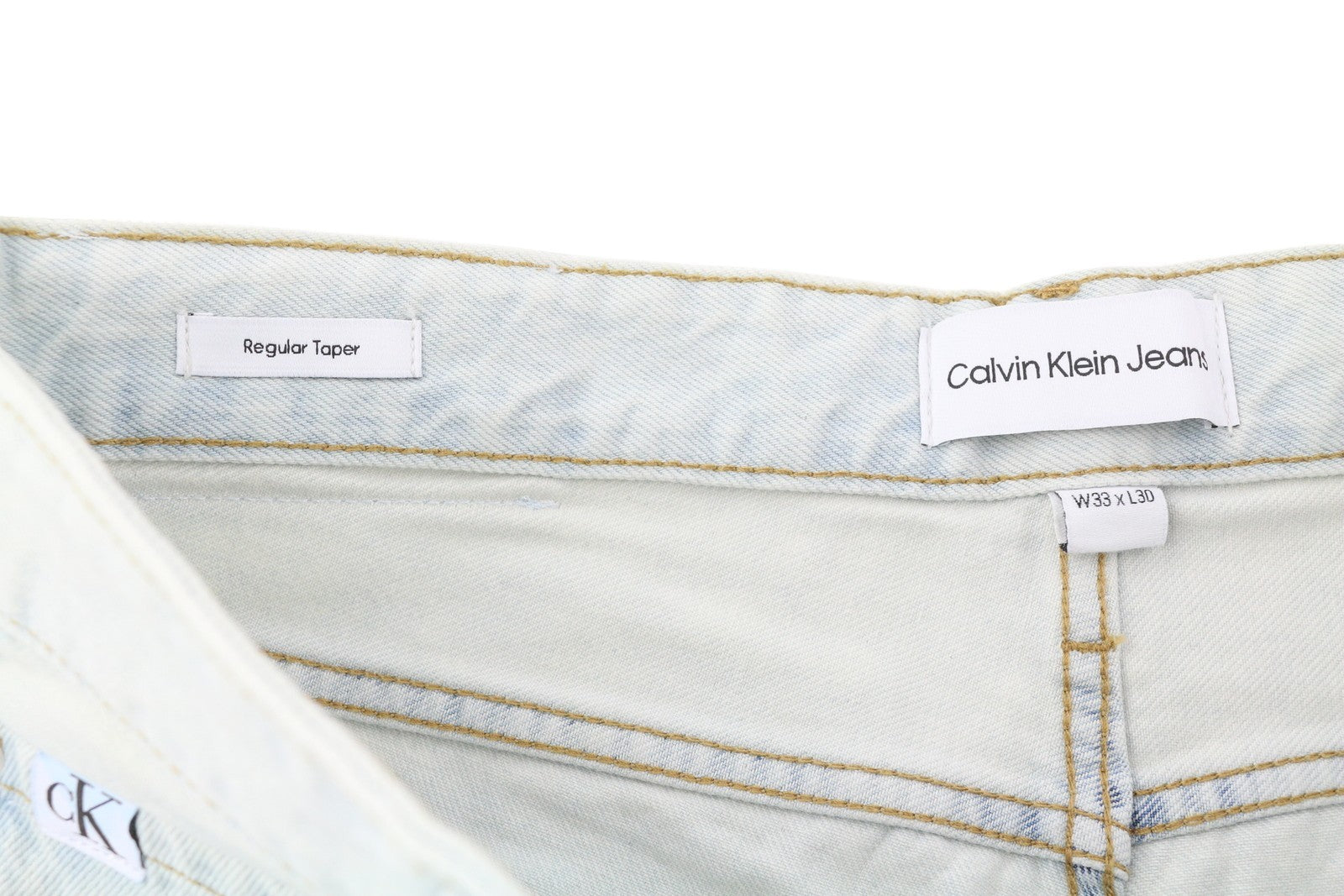 CALVIN KLEIN Regular Taper Men Jeans W33/L30 Light Blue Washed Denim Zip Fly