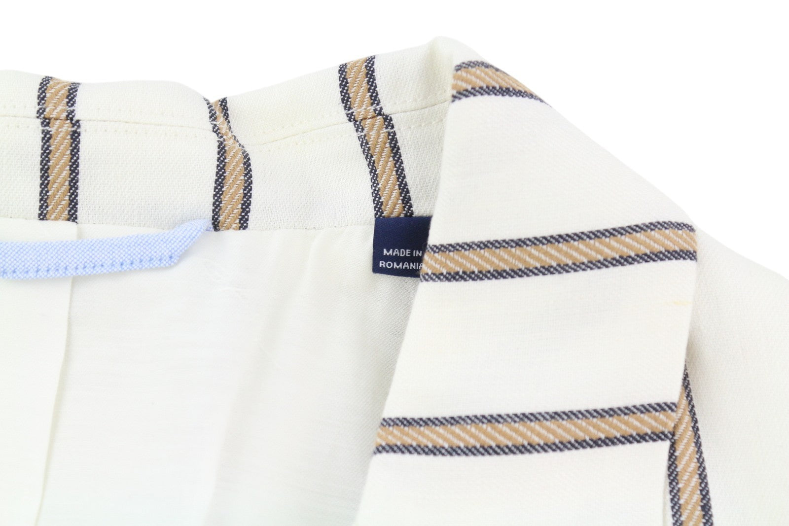 GANT dryžuotas lininis tiesus moteriškas švarkas EU40 balkšvas lininio mišinio audinys su įpjova atvarte 