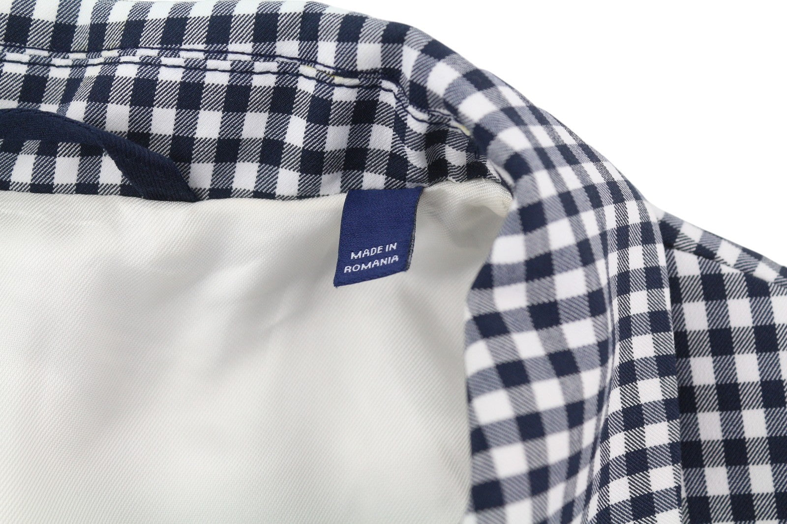 GANT „Gant Gingham Stretch Regular“ moteriškas švarkas, 38 dydžio, mėlynas languotas, vieneilis, išpjova 