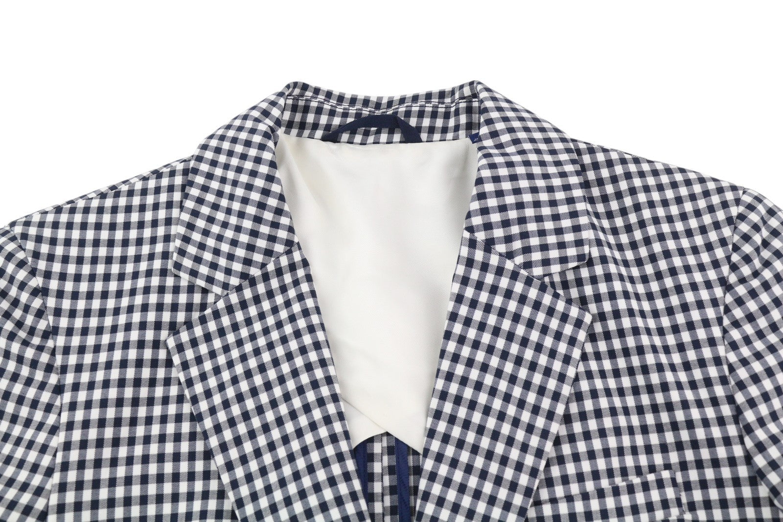 GANT „Gant Gingham Stretch Regular“ moteriškas švarkas, 38 dydžio, mėlynas languotas, vieneilis, išpjova 