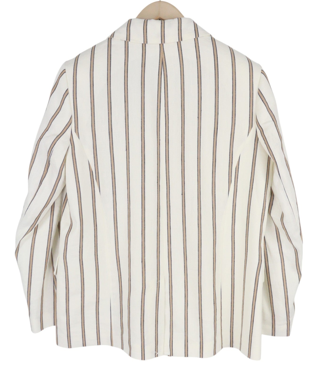 GANT dryžuotas lininis tiesus moteriškas švarkas EU38 balkšvas lininio mišinio audinys su įpjova atvarte 