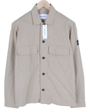 CALVIN KLEIN Men Shirt M Beige Button-Up Spread Patch Pockets Overshirt RRP€119