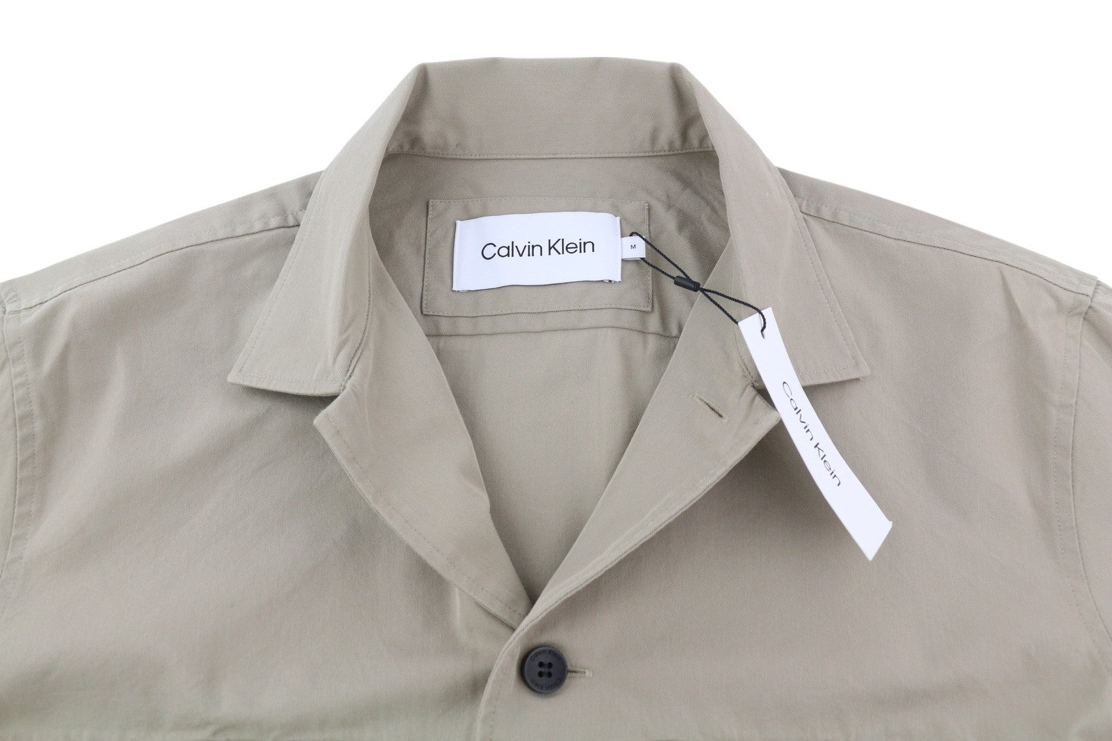 CALVIN KLEIN Men Shirt M Beige Button-Up Spread Patch Pockets Overshirt RRP€119