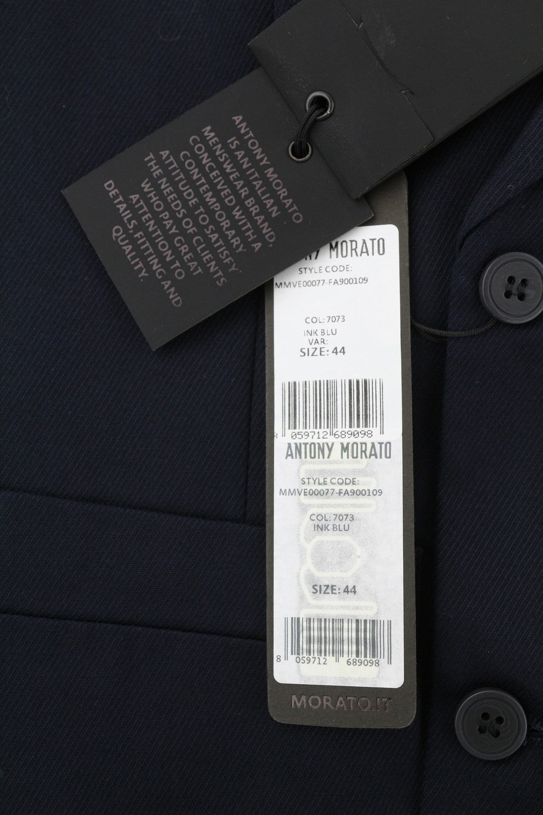 ANTONY MORATO vyriška liemenė XS dydžio, tamsiai mėlyna, su įpjovomis atvarte, dvieilis pamušalas 