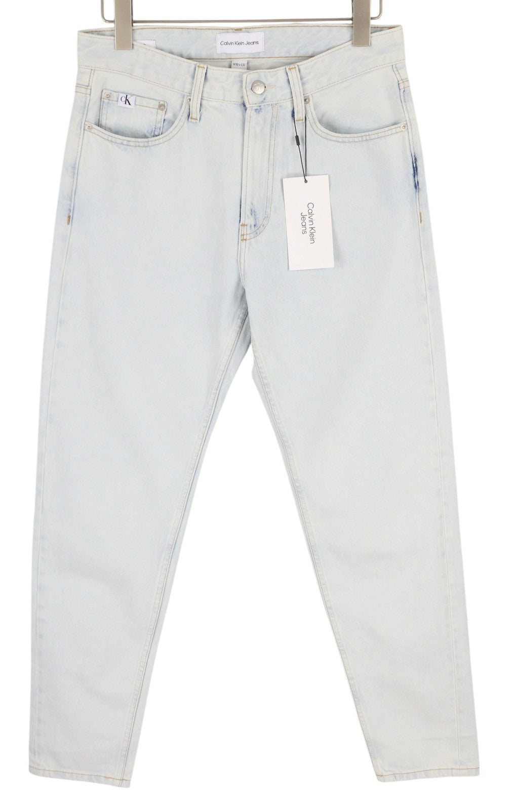 CALVIN KLEIN Regular Taper vyriški džinsai W30/L32 šviesiai mėlyni skalbto džinso užtrauktuku 