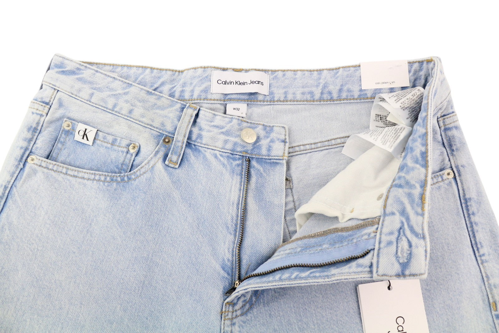 CALVIN KLEIN 90s Straight Men Jeans W32 Light Blue Washed Faded Zipper Denim