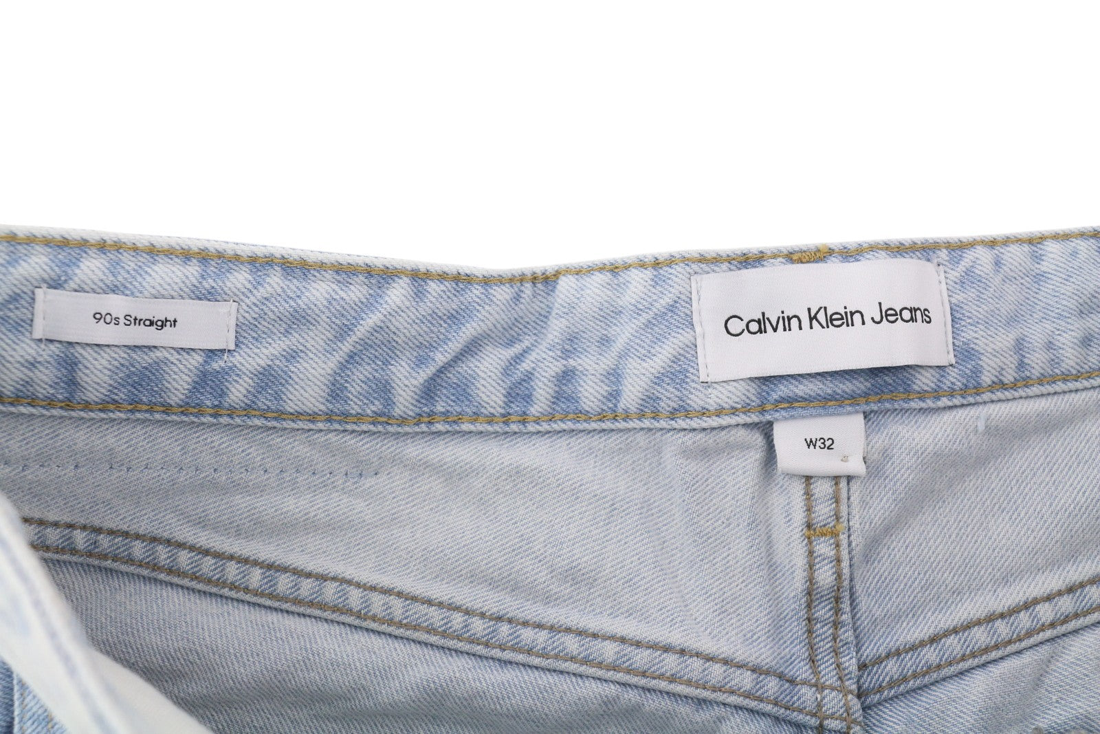 CALVIN KLEIN 90s Straight Men Jeans W32 Light Blue Washed Faded Zipper Denim