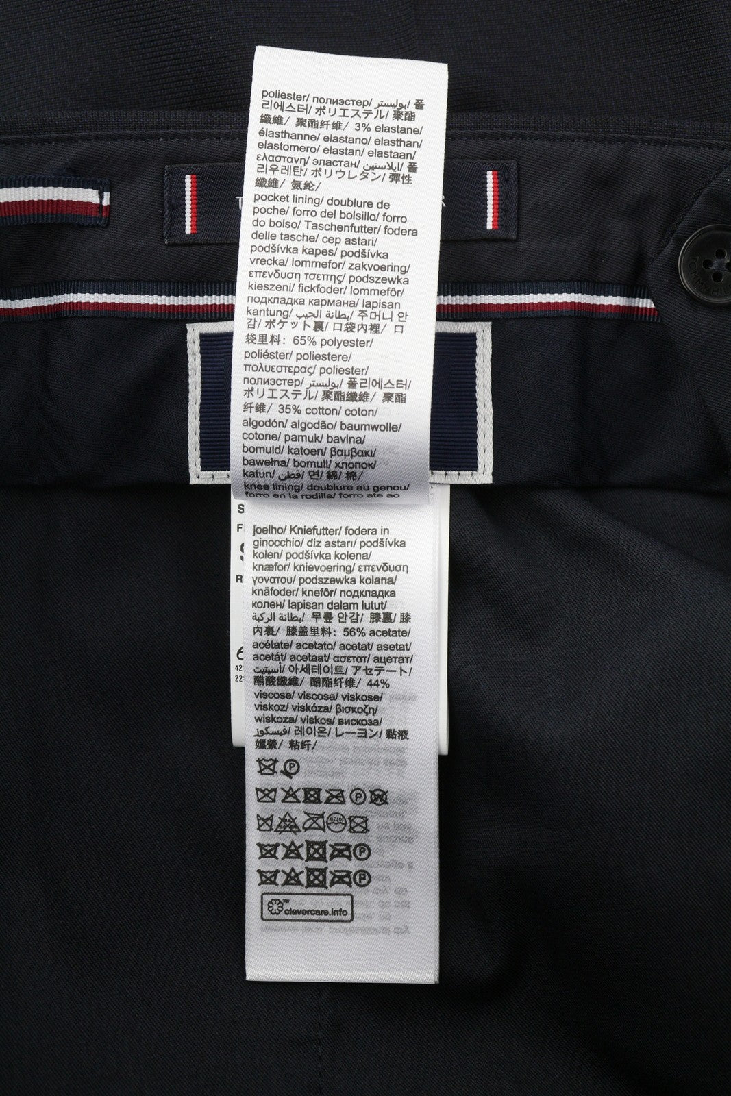 TOMMY HILFIGER vyriškos kelnės, 48 ​​dydžio, tamsiai mėlynos, THFlex vilnos mišinio, plonos, plokščios priekinės dalies. 