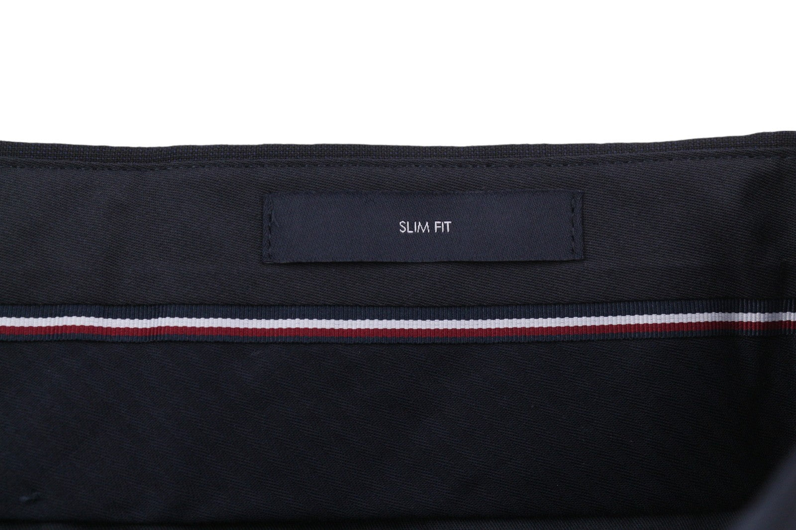 TOMMY HILFIGER vyriškos kelnės, 48 ​​dydžio, tamsiai mėlynos, THFlex vilnos mišinio, plonos, plokščios priekinės dalies. 