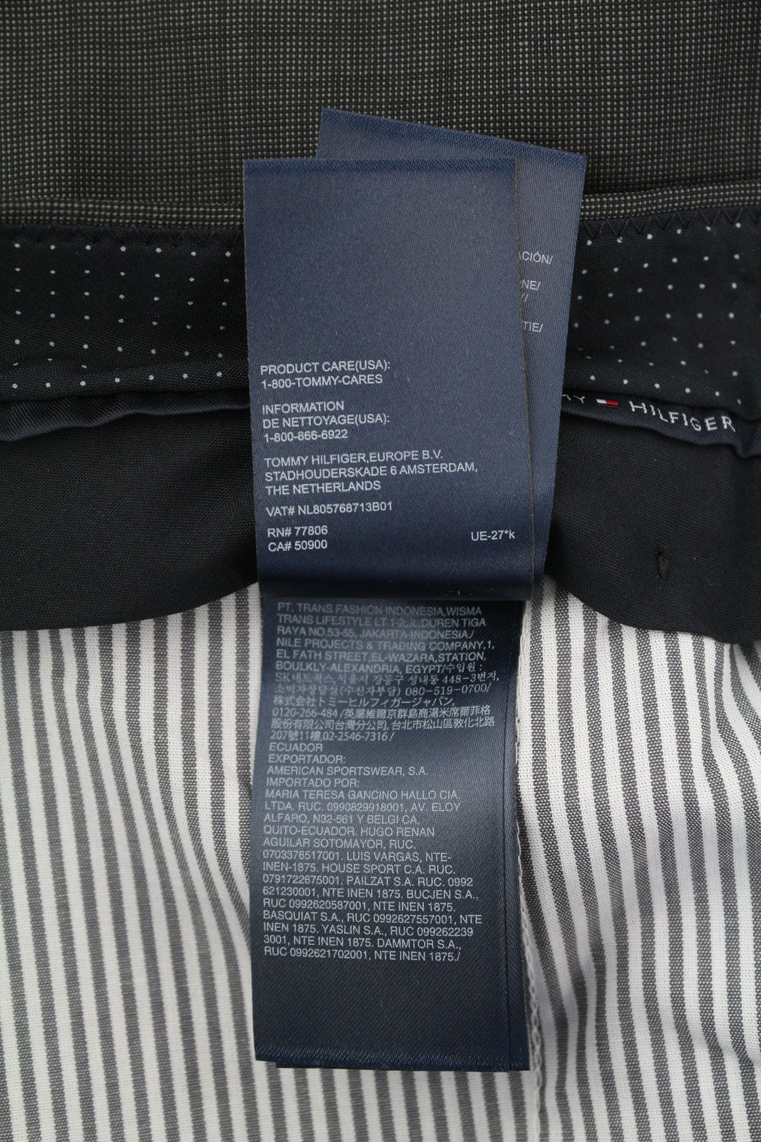 TOMMY HILFIGER Rhames vyriškos kelnės 94 ilgos pilkos vilnos raštuotos siaurėjančios plokščios kelnės 