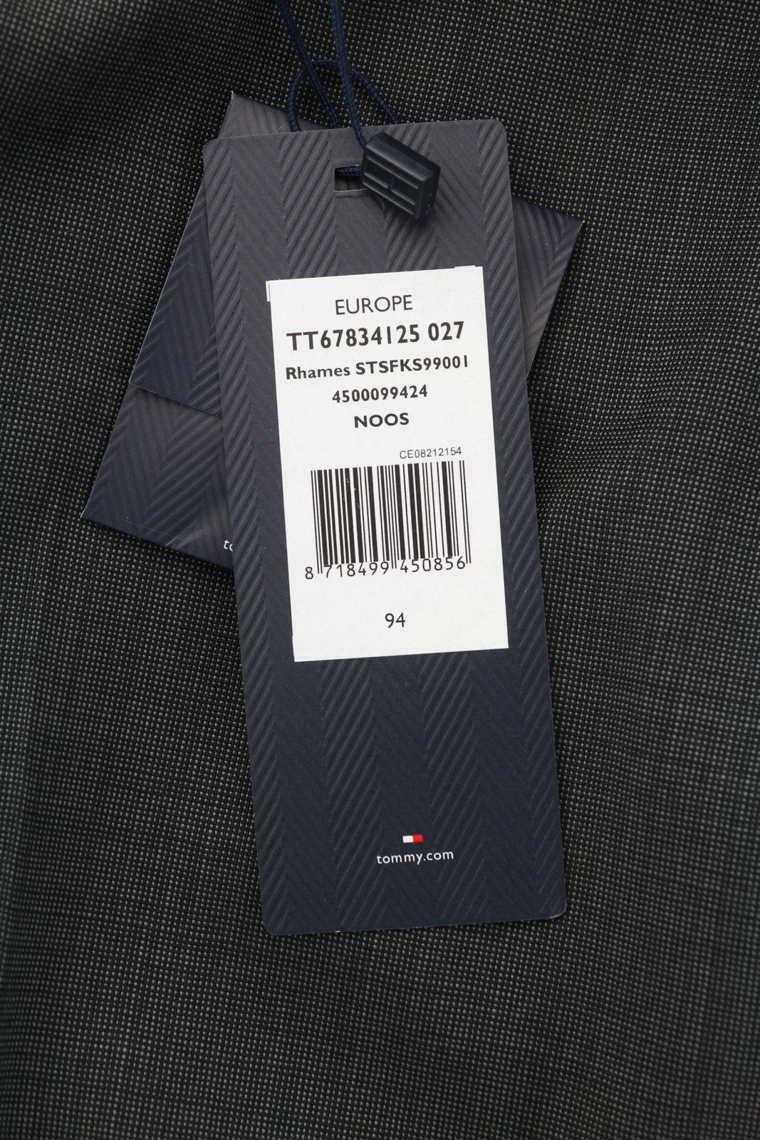 TOMMY HILFIGER Rhames vyriškos kelnės 94 ilgos pilkos vilnos raštuotos siaurėjančios plokščios kelnės 