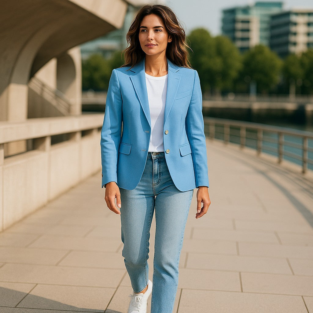 GANT moteriškas švarkas, 34 dydžio, mėlynas lino mišinio švarkas, su įpjovomis atvarte, vienaeilis, laisvalaikio stiliaus, su pamušalu. 