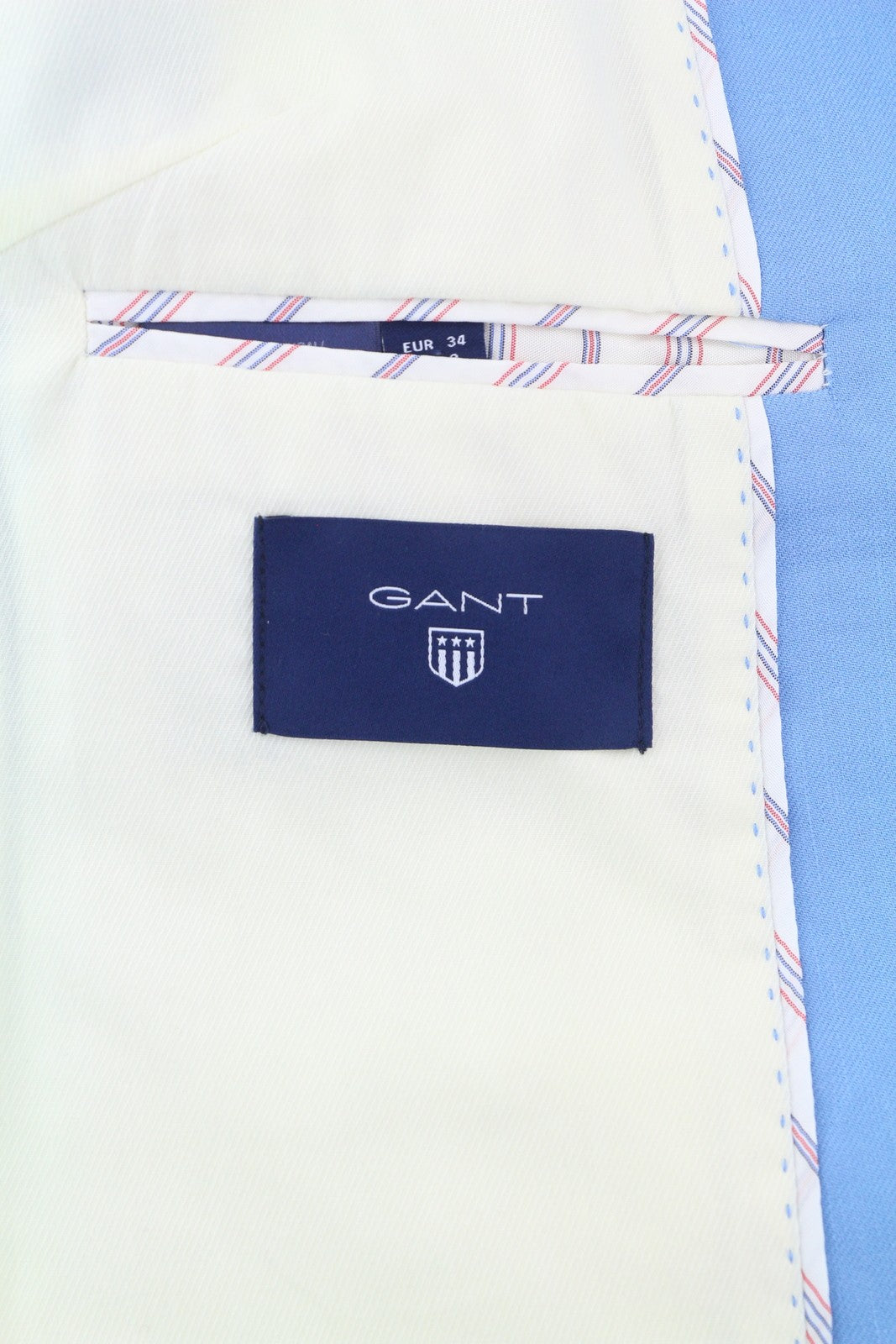 GANT moteriškas švarkas, 34 dydžio, mėlynas lino mišinio švarkas, su įpjovomis atvarte, vienaeilis, laisvalaikio stiliaus, su pamušalu. 