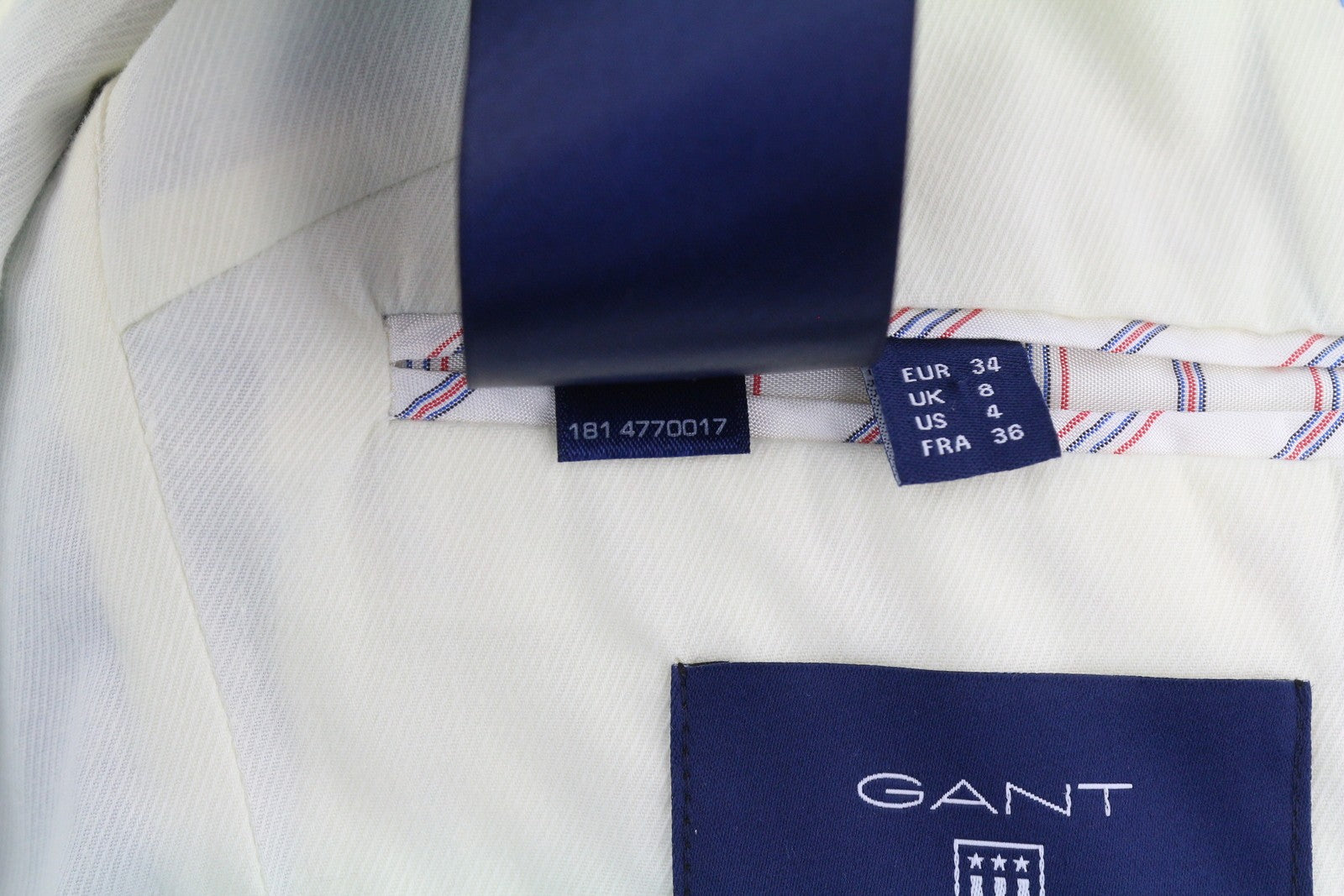 GANT moteriškas švarkas, 34 dydžio, mėlynas lino mišinio švarkas, su įpjovomis atvarte, vienaeilis, laisvalaikio stiliaus, su pamušalu. 