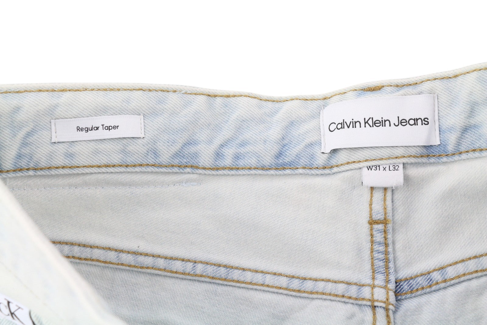 CALVIN KLEIN Regular Taper Men Jeans W31/L32 Light Blue Washed Denim Zipper