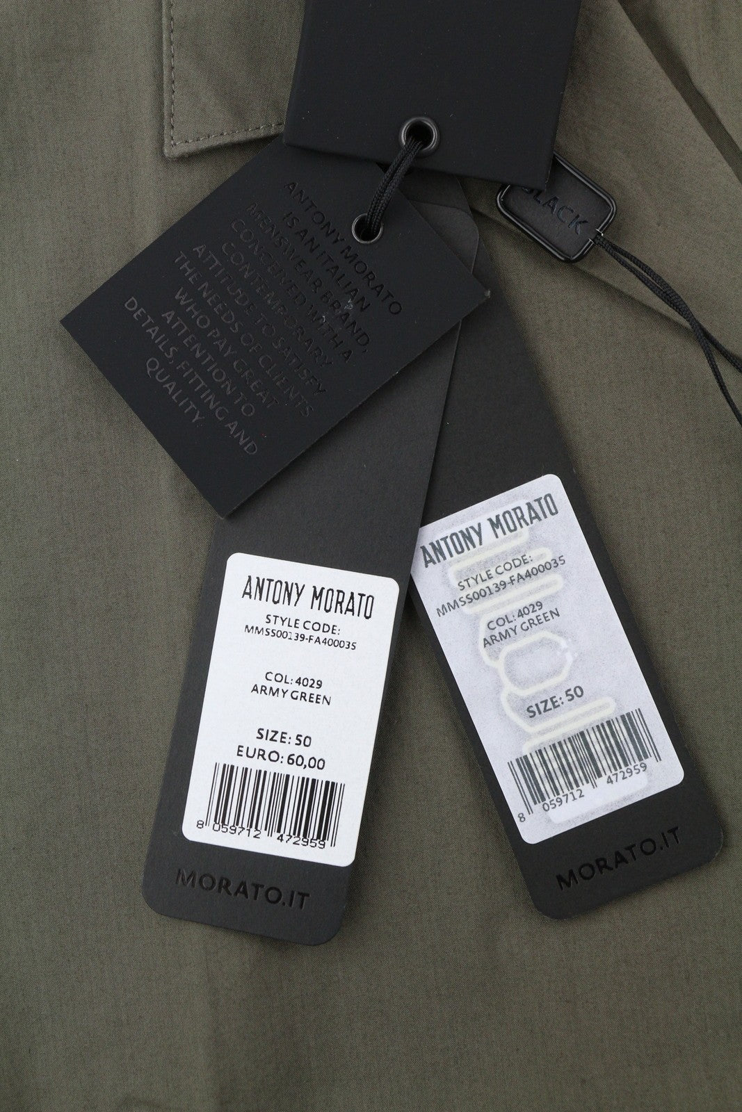 ANTONY MORATO vyriški marškinėliai su tiesaus kirpimo raštu, L dydžio, žali, trumpomis rankovėmis, su sagomis.