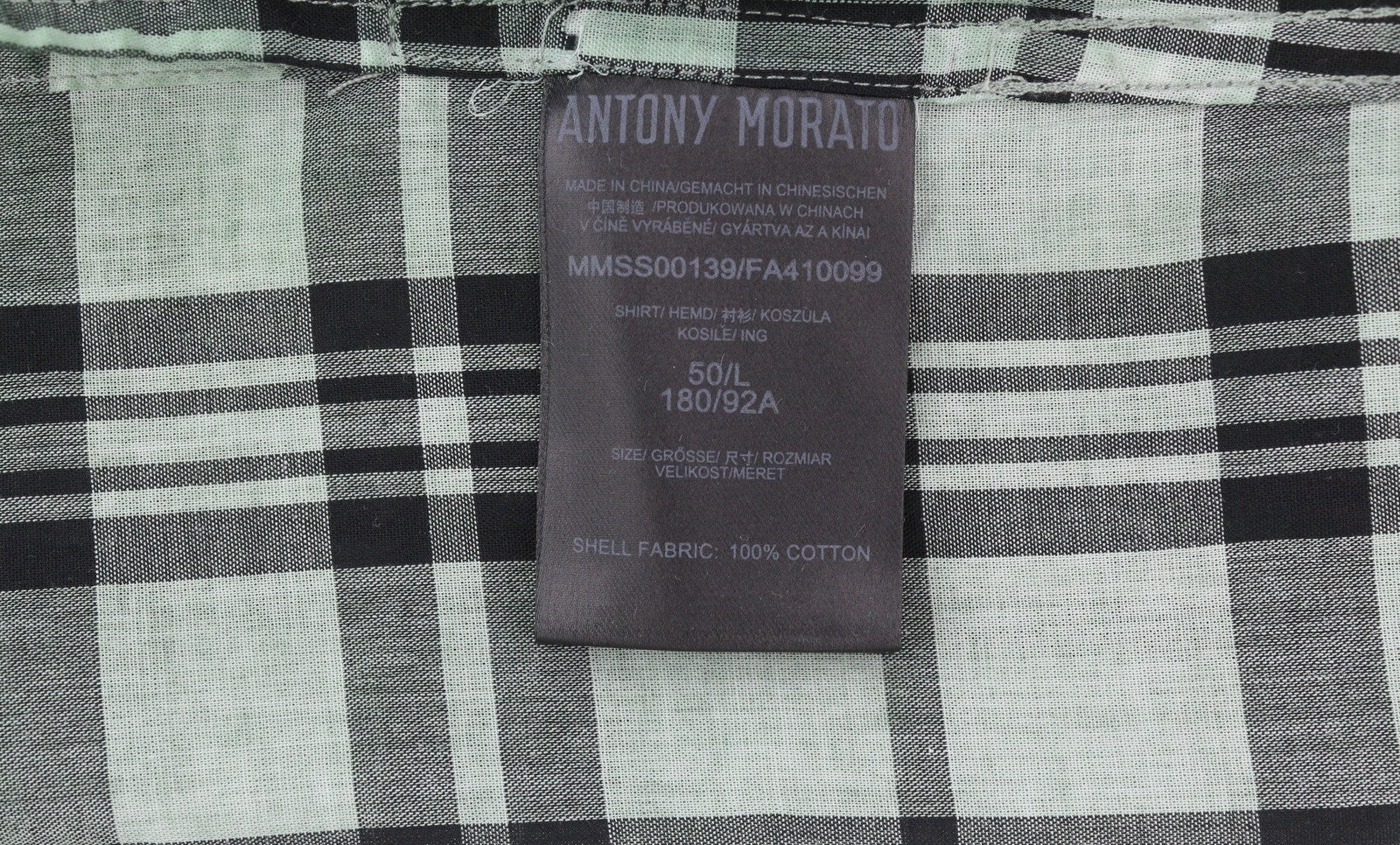 ANTONY MORATO vyriški marškinėliai, tiesaus kirpimo, L dydžio, žali, languoti, su įpjova, trumpomis rankovėmis, sagomis užsegami.