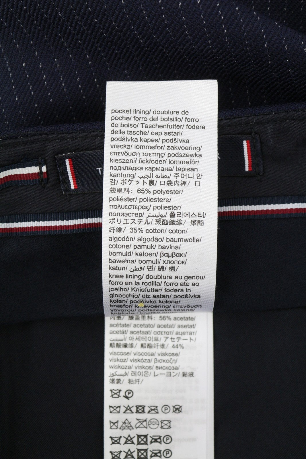 TOMMY HILFIGER Wave Pinstripe vyriškos kelnės W35 mėlynos vilnos mišinio klostuotos, rekomenduojama kaina 169 € 