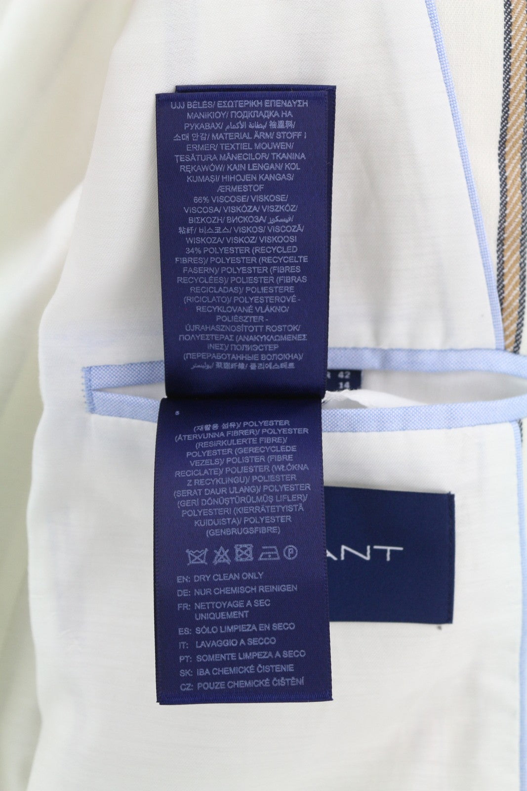 GANT dryžuotas lininis tiesus moteriškas švarkas EU42 balkšvas lininio mišinio audinys su įpjova atvarte 