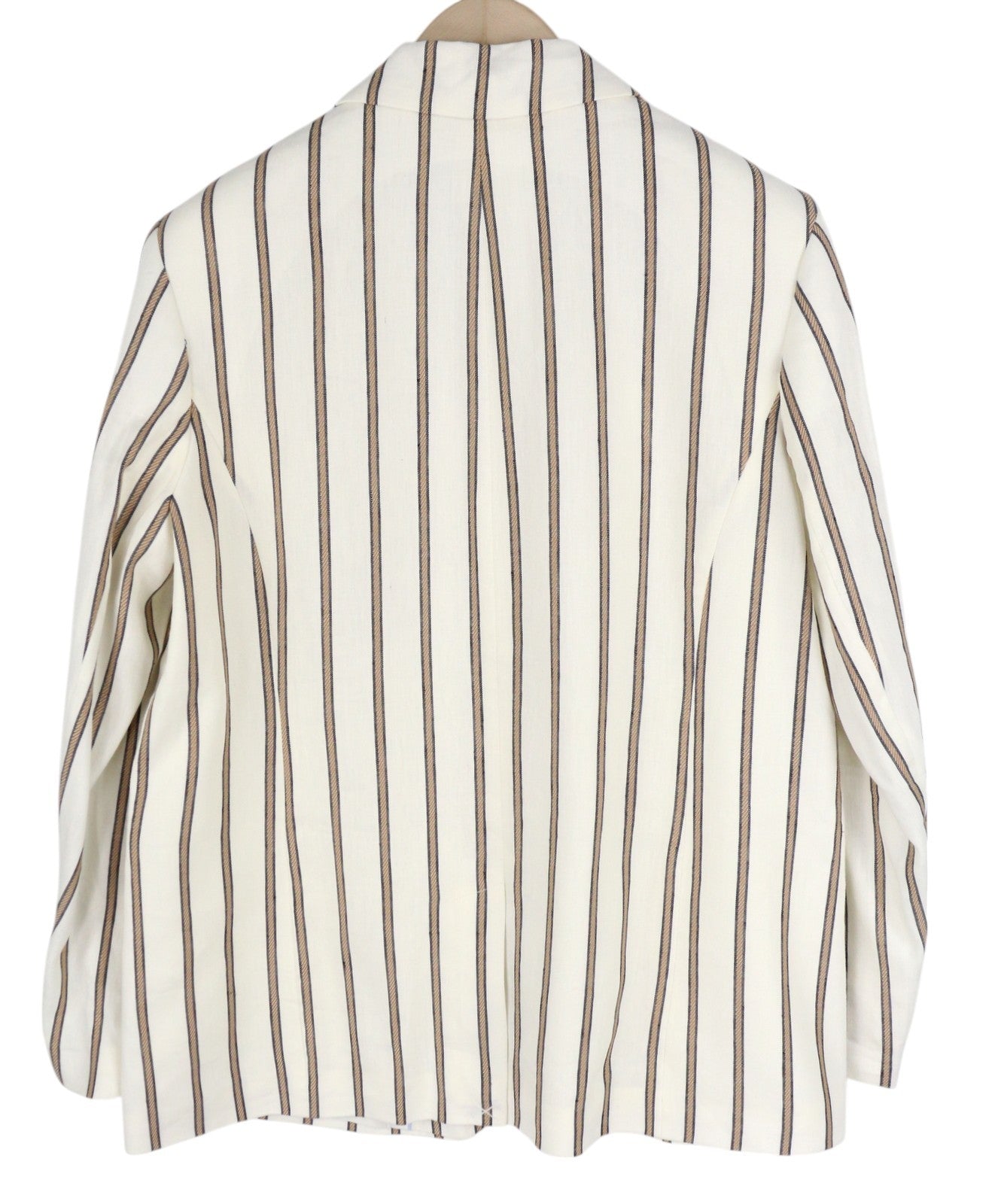 GANT dryžuotas lininis tiesus moteriškas švarkas EU42 balkšvas lininio mišinio audinys su įpjova atvarte 