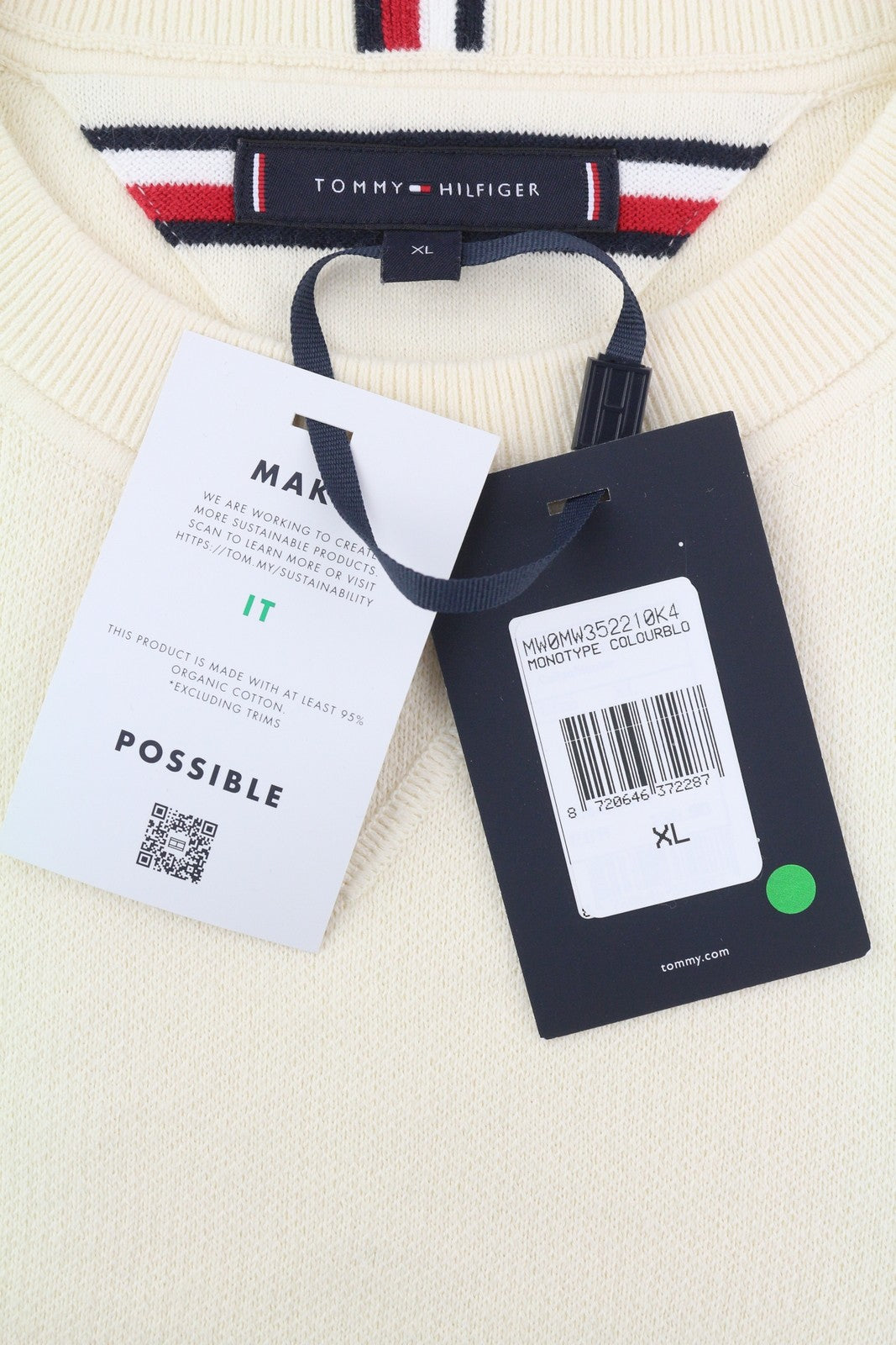 TOMMY HILFIGER Monotype Colourblock Crew Neck vyriškas megztinis XL dydžio megztinis, rekomenduojama kaina – 139 € 