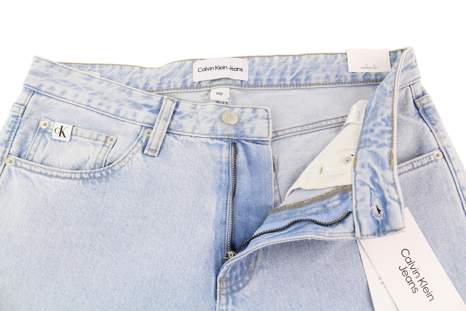 CALVIN KLEIN 90-ųjų tiesūs vyriški džinsai W32 šviesiai mėlyni skalbti išblukę užtrauktukai Fly Denim 