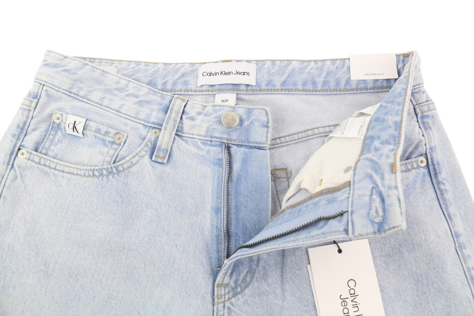 CALVIN KLEIN 90s Straight Men Jeans W29 Light Blue Washed Faded Zip Fly Denim