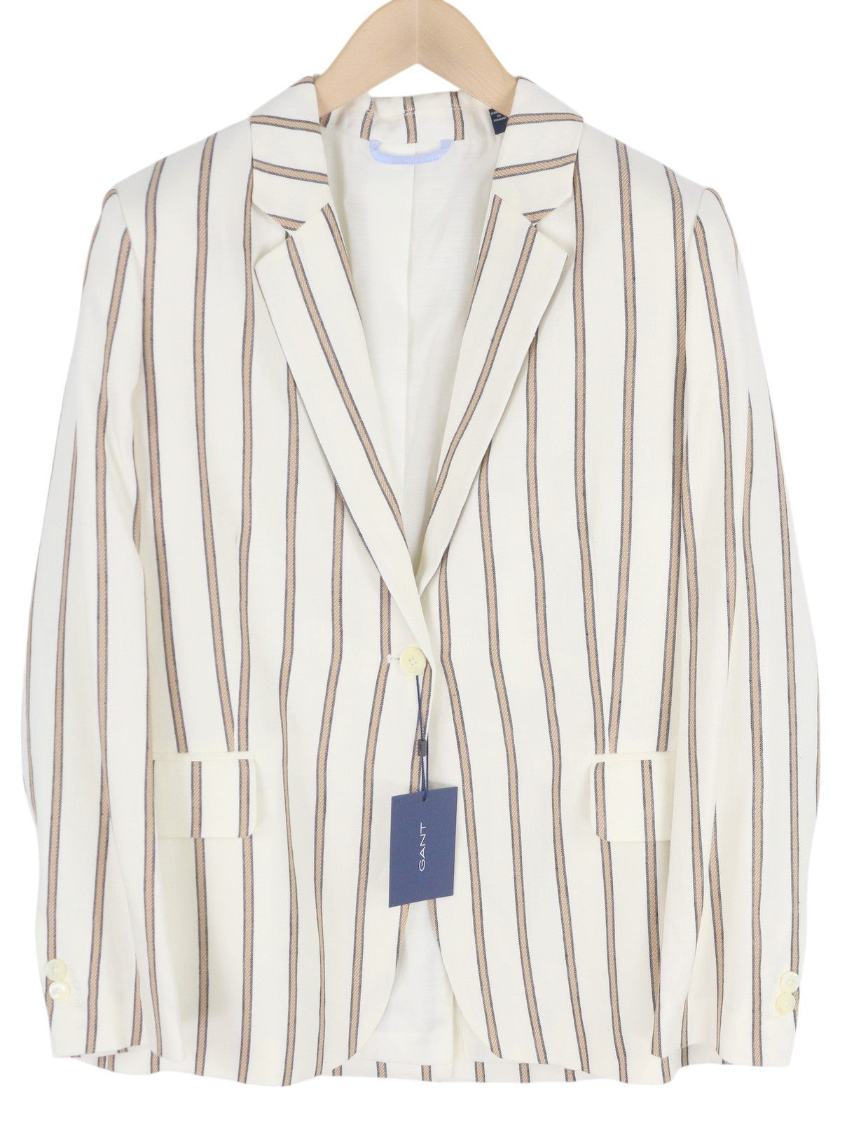 GANT Stripe Linen Straight Women Blazer EU38 Off-White Linen Blend Notch Lapel
