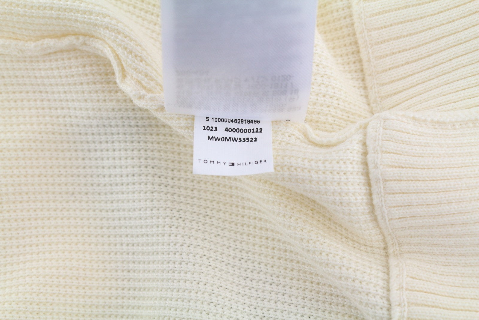 TOMMY HILFIGER Monotype Tipped vyriškas megztinis L dramblio kaulo spalvos su sagomis ir tvirtu megztu kardiganu 