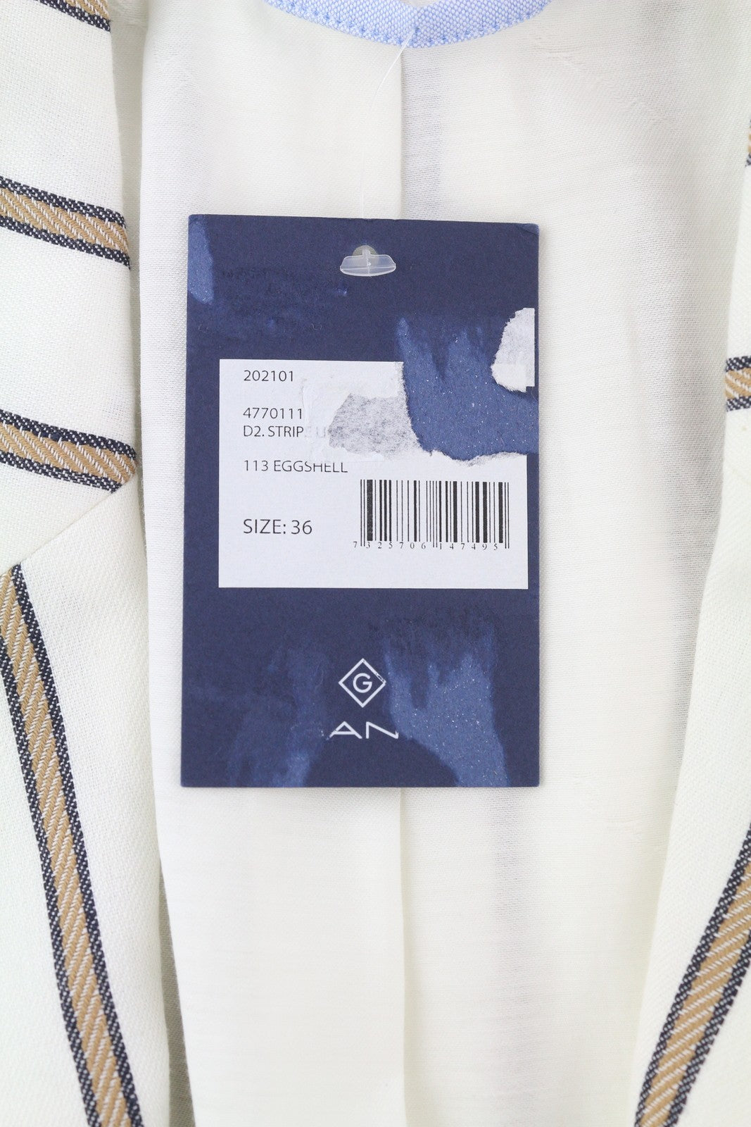 GANT dryžuotas lininis tiesus moteriškas švarkas EU36 balkšvas lininio mišinio audinys su įpjova atvarte 