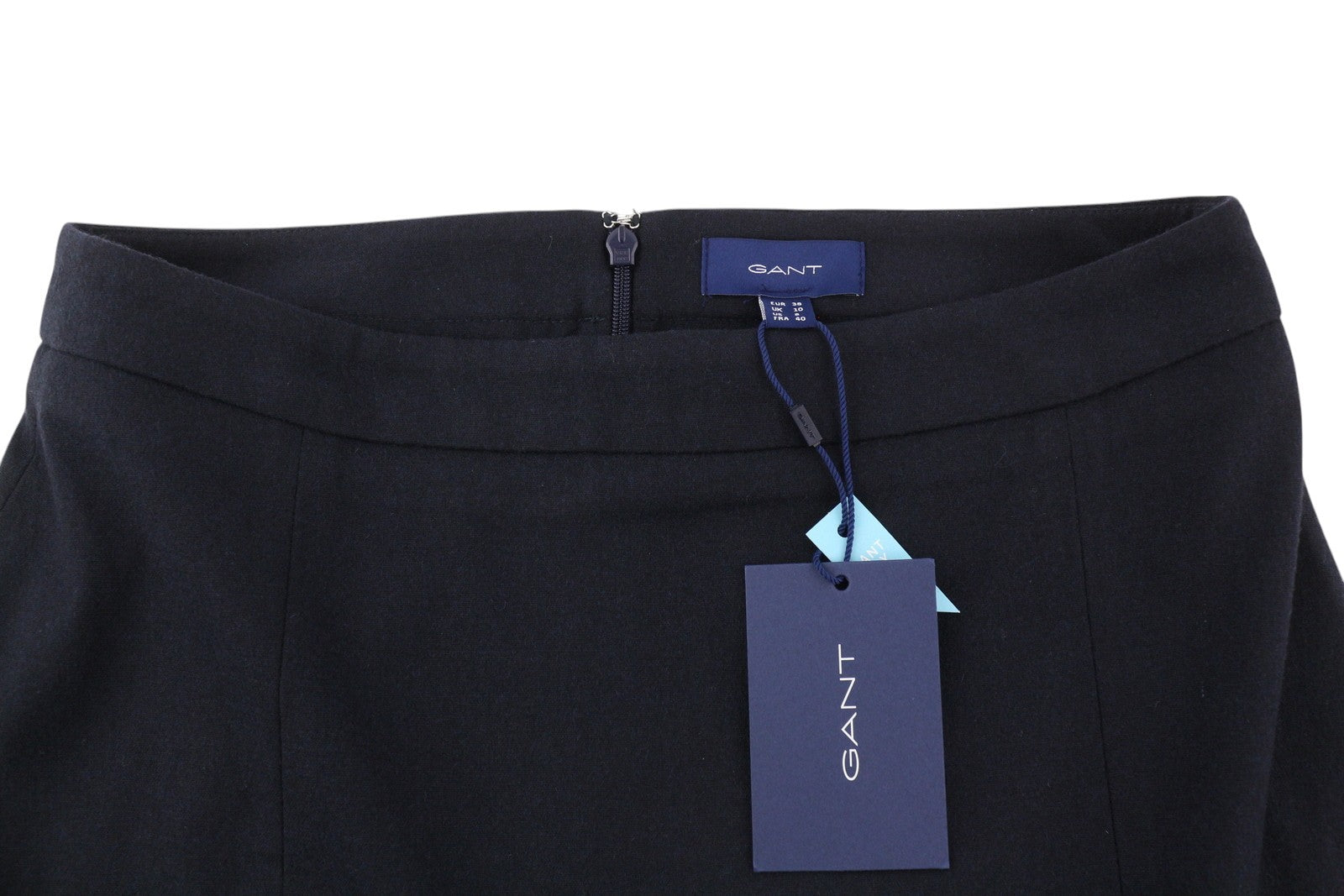 GANT flanelinis platėjantis moteriškas sijonas, 38 dydžio, tamsiai mėlynas, vilnos mišinio pamušalu, užtrauktuku iki kelių 
