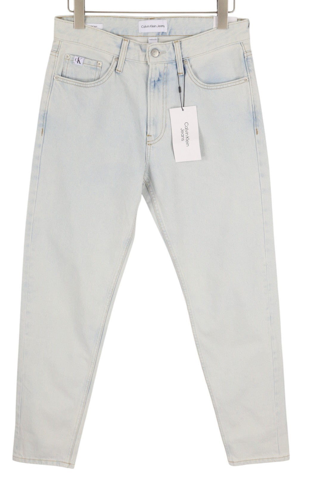 CALVIN KLEIN Regular Taper Men Jeans W30/L32 Light Blue Washed Denim Zip Fly