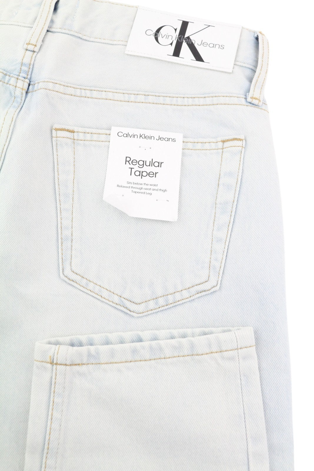 CALVIN KLEIN Regular Taper Men Jeans W30/L32 Light Blue Washed Denim Zip Fly