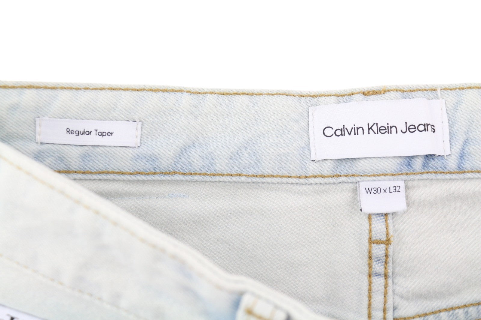 CALVIN KLEIN Regular Taper Men Jeans W30/L32 Light Blue Washed Denim Zip Fly