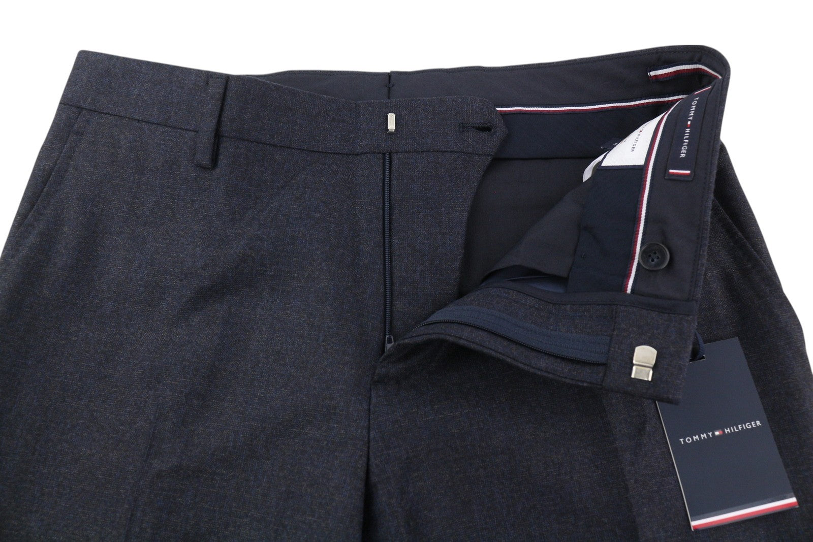 TOMMY HILFIGER Lardini vyriškos kelnės, 46 dydžio, mėlynos, raštuotos, vilnos ir kašmyro, plonos, kirpimo 