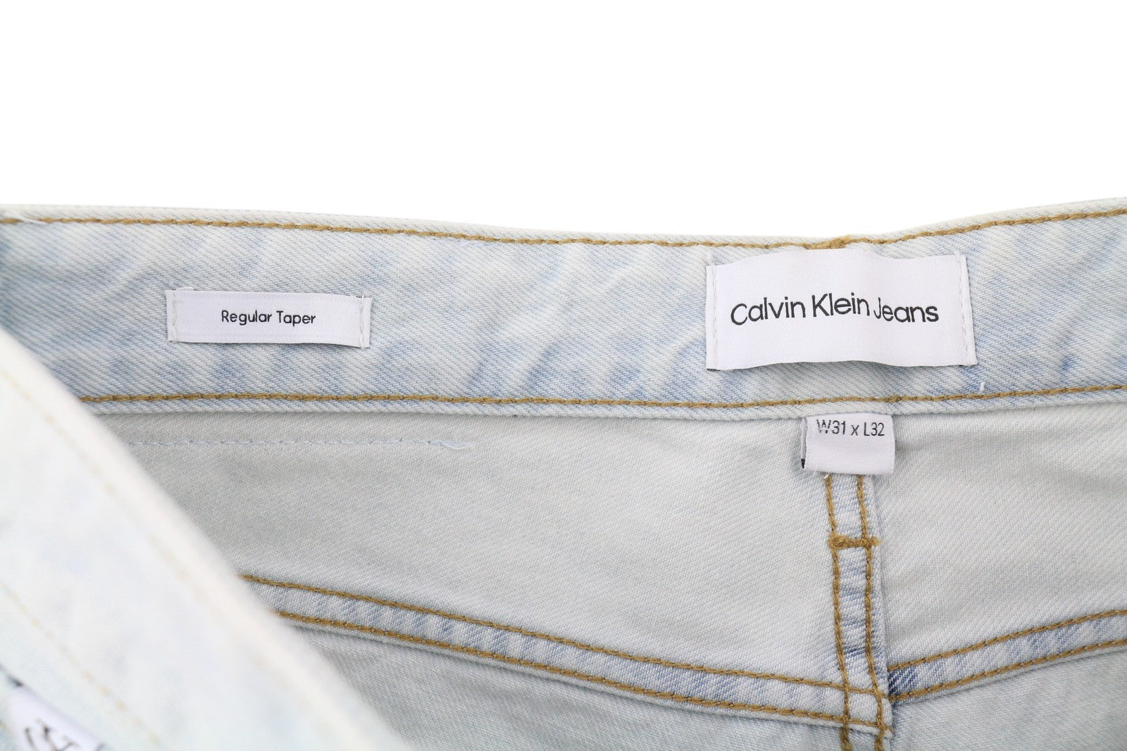 CALVIN KLEIN Regular Taper Men Jeans W31/L32 Light Blue Washed Denim Zip Fly