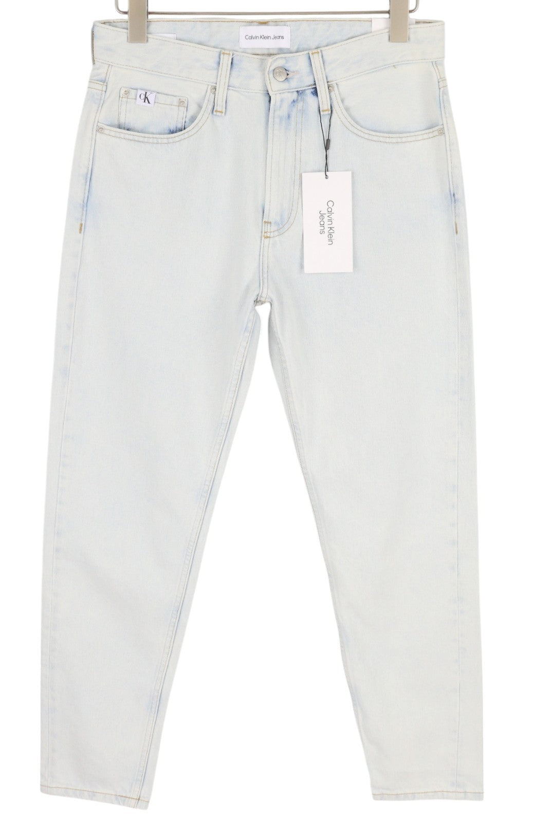 CALVIN KLEIN Regular Taper vyriški džinsai W29/L30 šviesiai mėlyni skalbto džinso užtrauktuku 