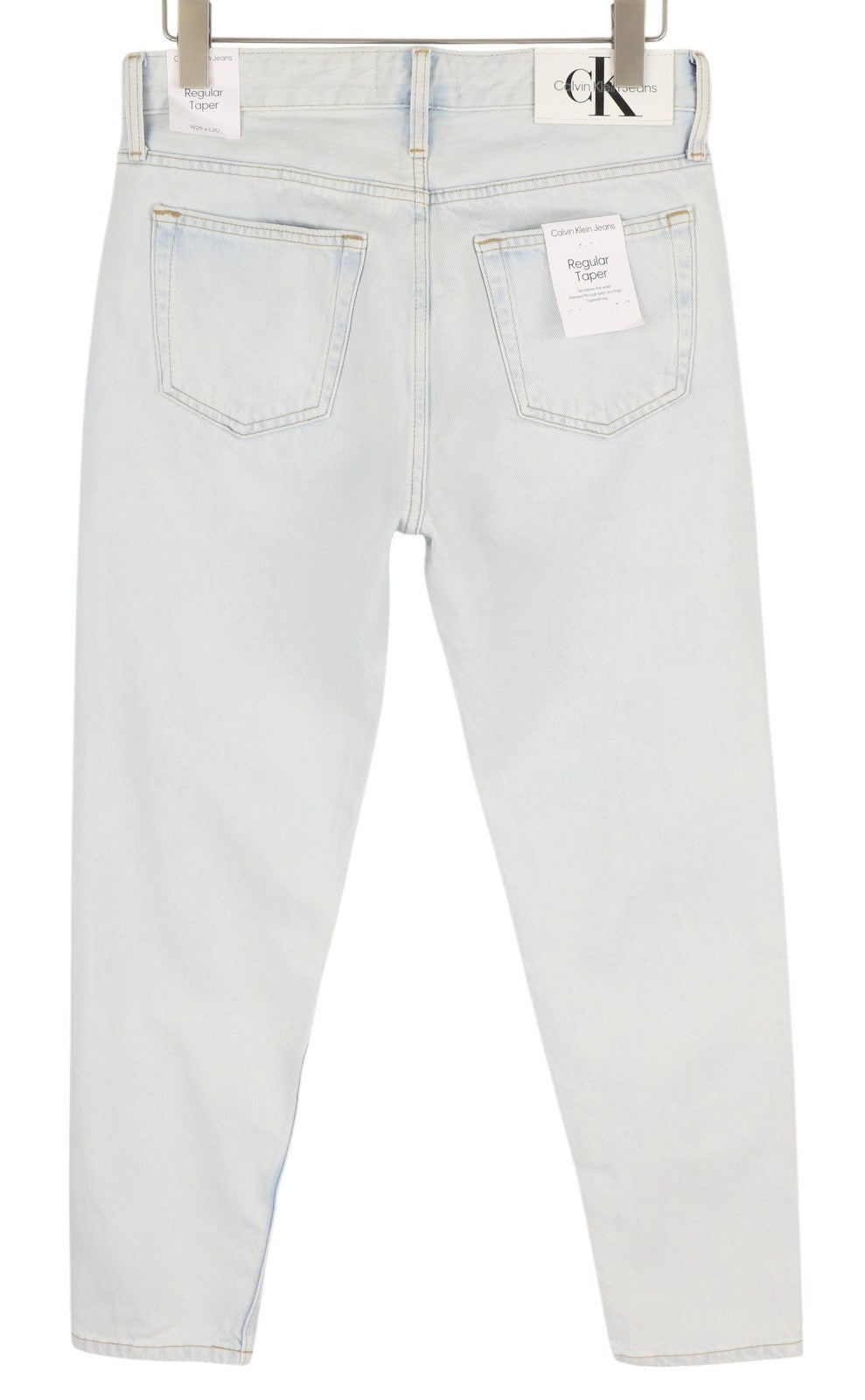 CALVIN KLEIN Regular Taper vyriški džinsai W29/L30 šviesiai mėlyni skalbto džinso užtrauktuku 