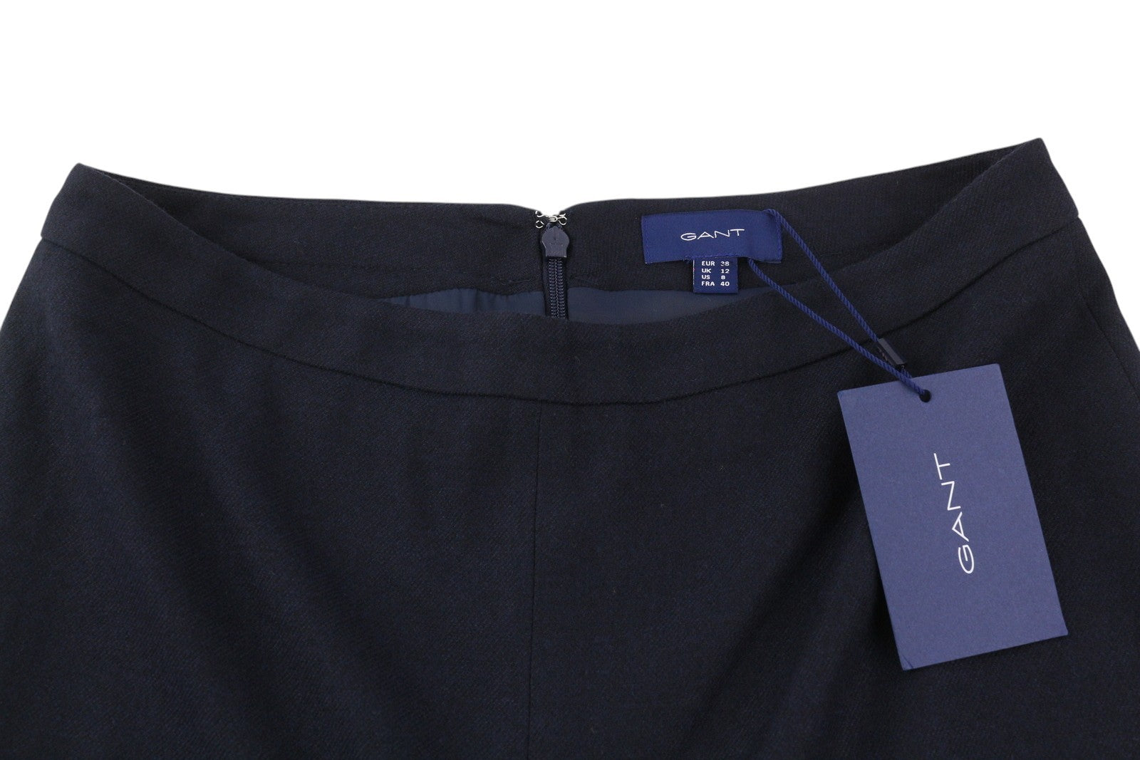 GANT skalbiamas tamprus vilnonis moteriškas sijonas, EU36, tamsiai mėlynas, su klostėmis ir pamušalu iki kelių.