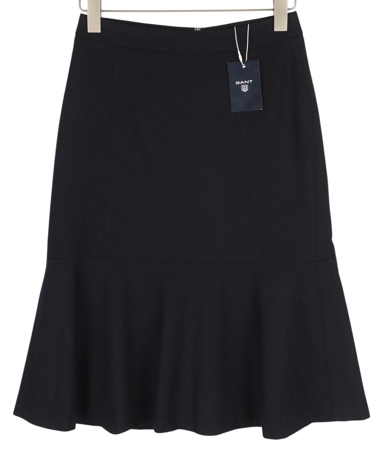 GANT flanelinis platėjantis moteriškas sijonas, EU36, tamsiai mėlynas, vilnos mišinio pamušalu, užtrauktuku iki kelių 