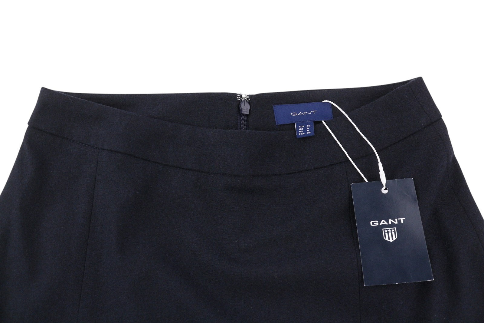 GANT flanelinis platėjantis moteriškas sijonas, EU36, tamsiai mėlynas, vilnos mišinio pamušalu, užtrauktuku iki kelių 